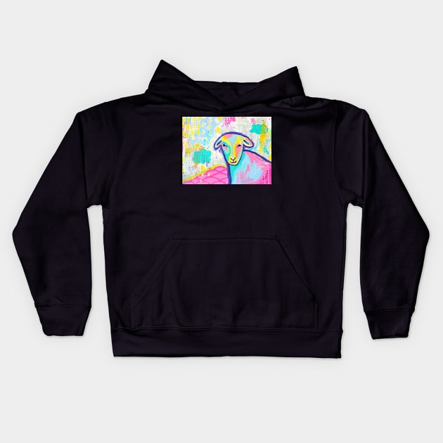 Bright abstract sheep painting mixed media Kids Hoodie by allysci